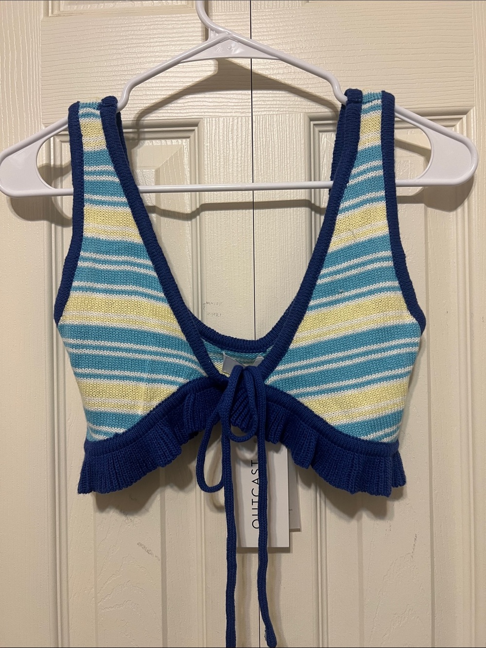 Striped Tie-Front Crop Top in Blue/Yellow